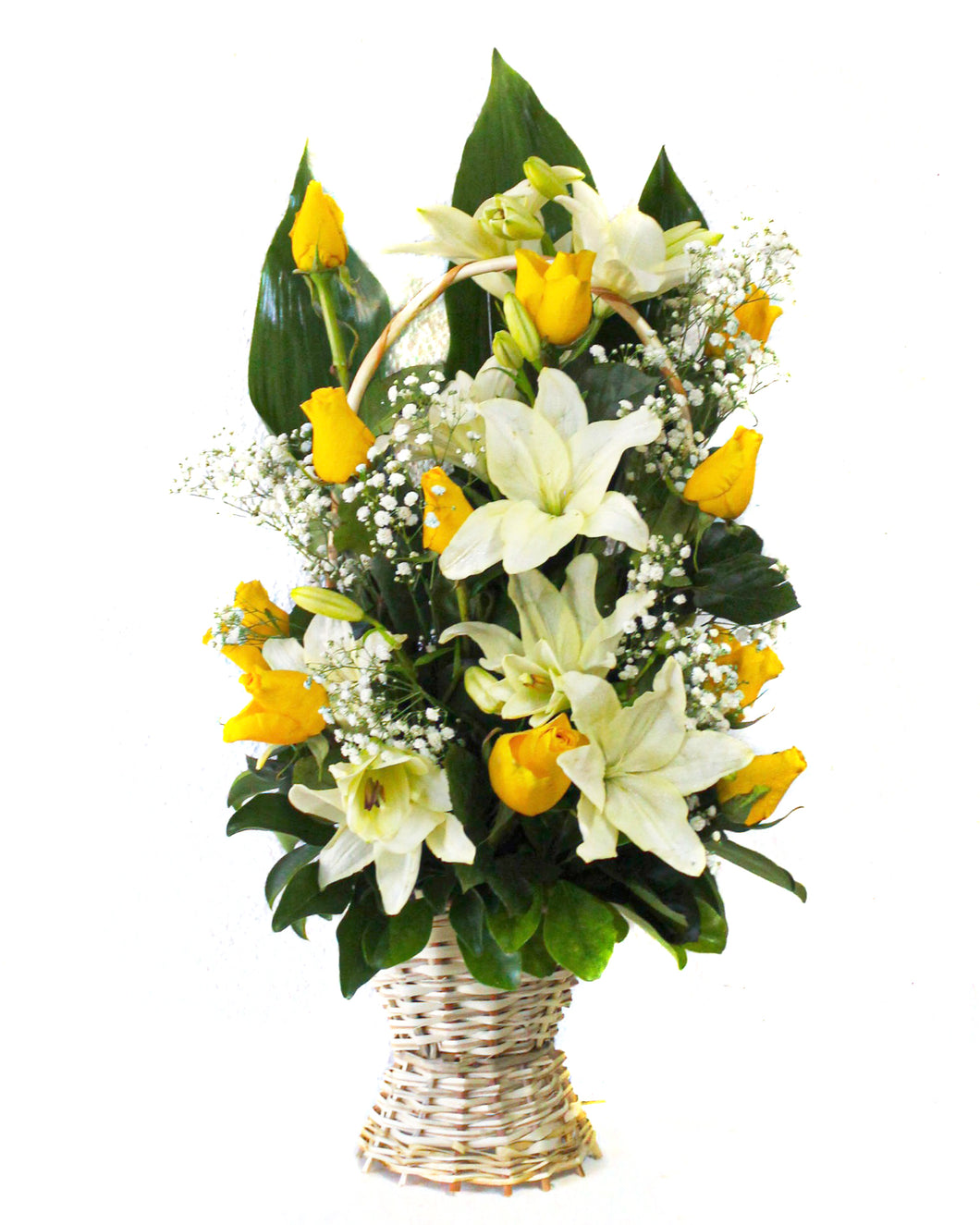 Canasta de rosas y liliun